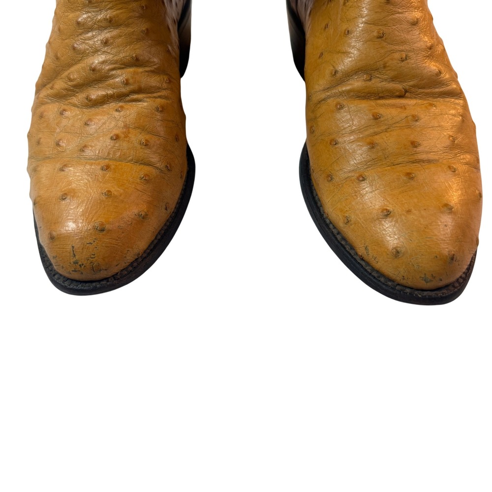 Lucchese Ostrich Cowboy Boots Mens 8.5 Tan Snip Toe Western Vintage USA - Picture 6 of 10